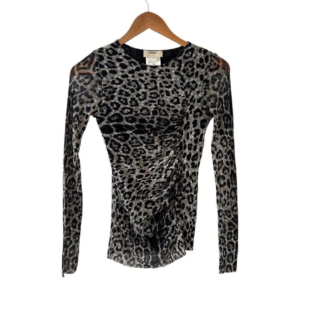 Fuzzi Jean Paul Gaultier Mesh Leopard Print Top Womens S Black Sheer Y2K